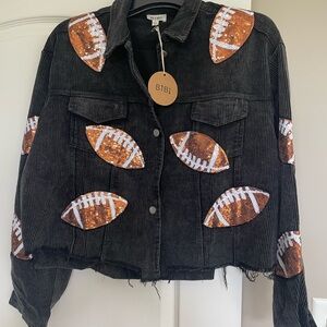 BiBi Black Corduroy Jacket with Football Accents